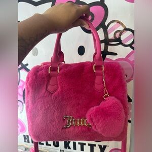 Juicy Couture Hot Pink Faux Fur Tote with Heart Charm